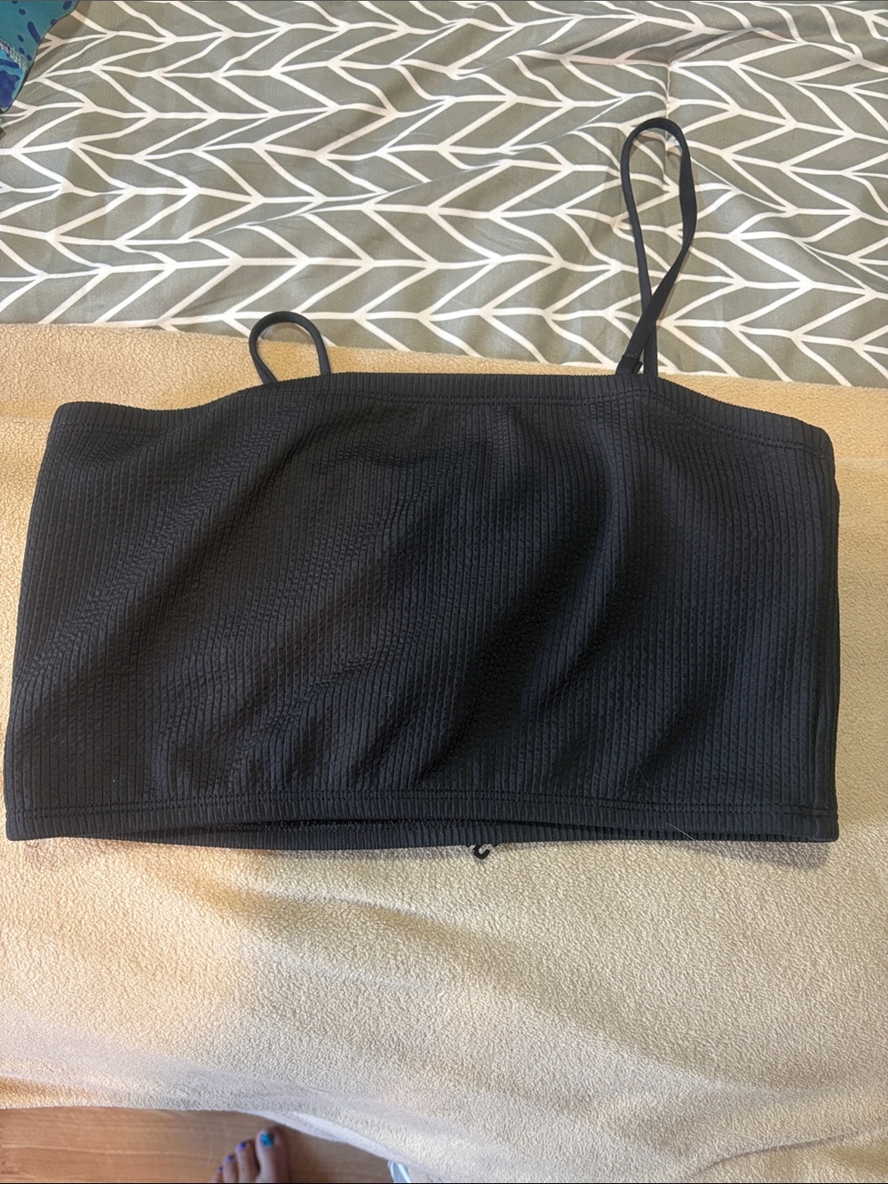 Nike Black Ribbed Bandeau Swim Top with Thin Straps